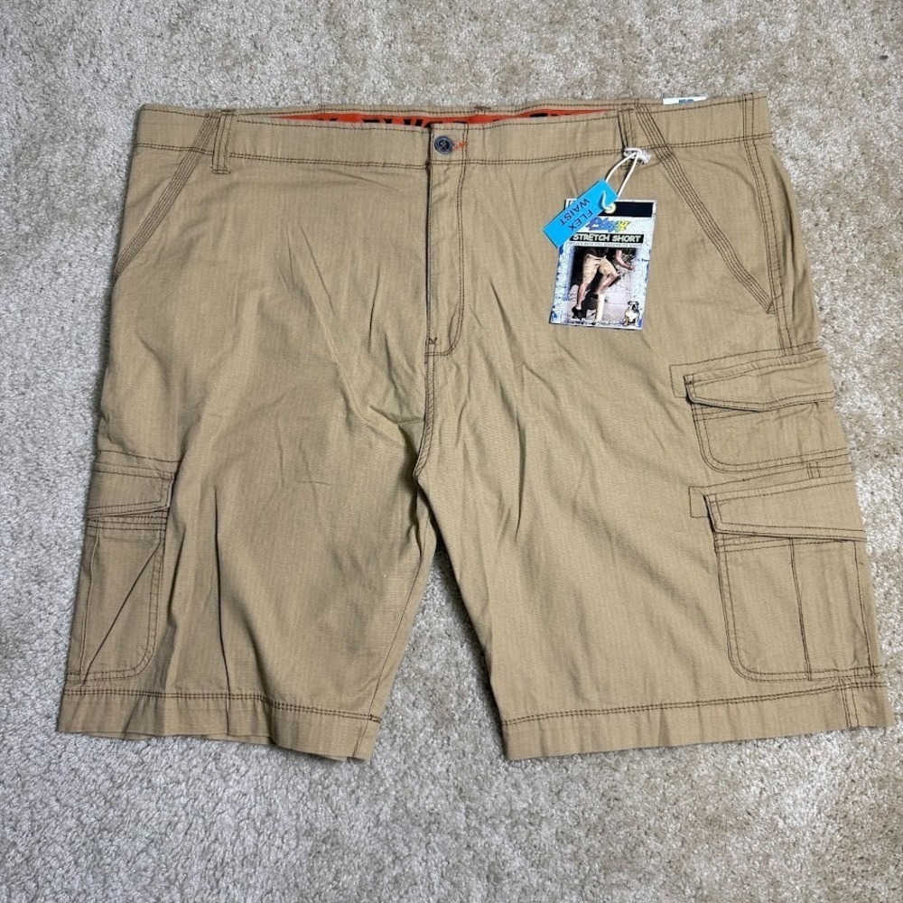 Plugg Cargo Shorts Mens 48 Khaki Stretch Ripstop Utility Pockets NWT